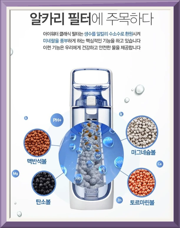 아이워터 클래식 미네랄 수소 필터 물병 포터블, 블루, 600ml 사진5