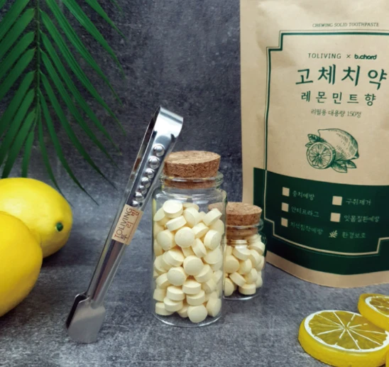 투리빙 고체치약 미백 씹는 가글 자일리톨 캠핑 레몬민트 구취제거 300정+대나무칫솔1ea 사진2