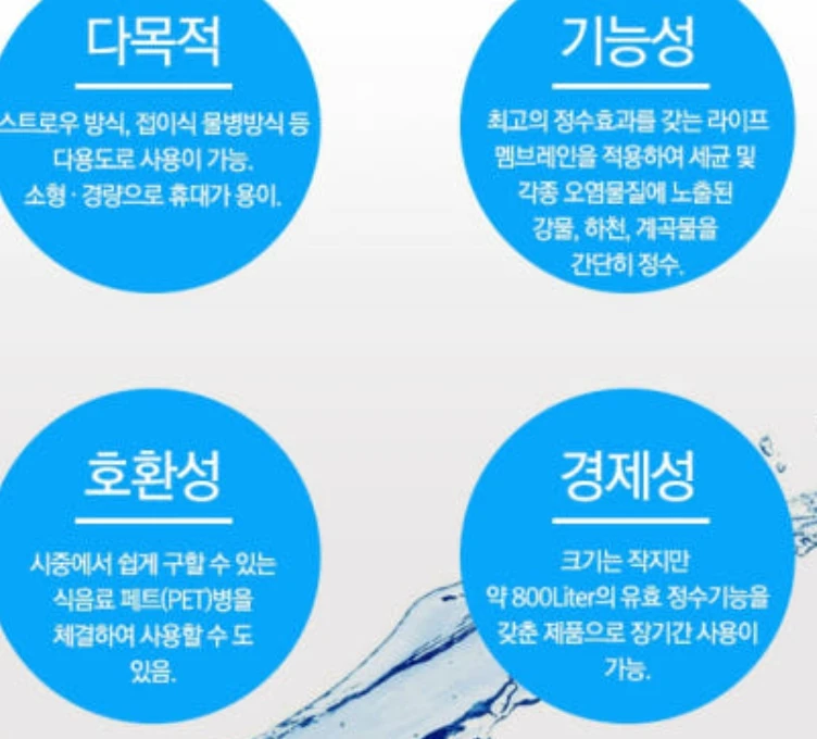 경량 아웃도어 정수 필터 휴대용 캠핑 정수 필터 비상용 사진1