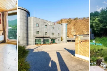 왼쪽부터 가평 산아래 펜션, 더 스테이 호텔, 가평 천섬 리조트 외관