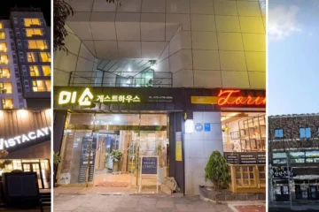 왼쪽부터 비스타케이 호텔 월드컵, Gwandeok Stay_관덕 스테이, 린든 게스트하우스 외관